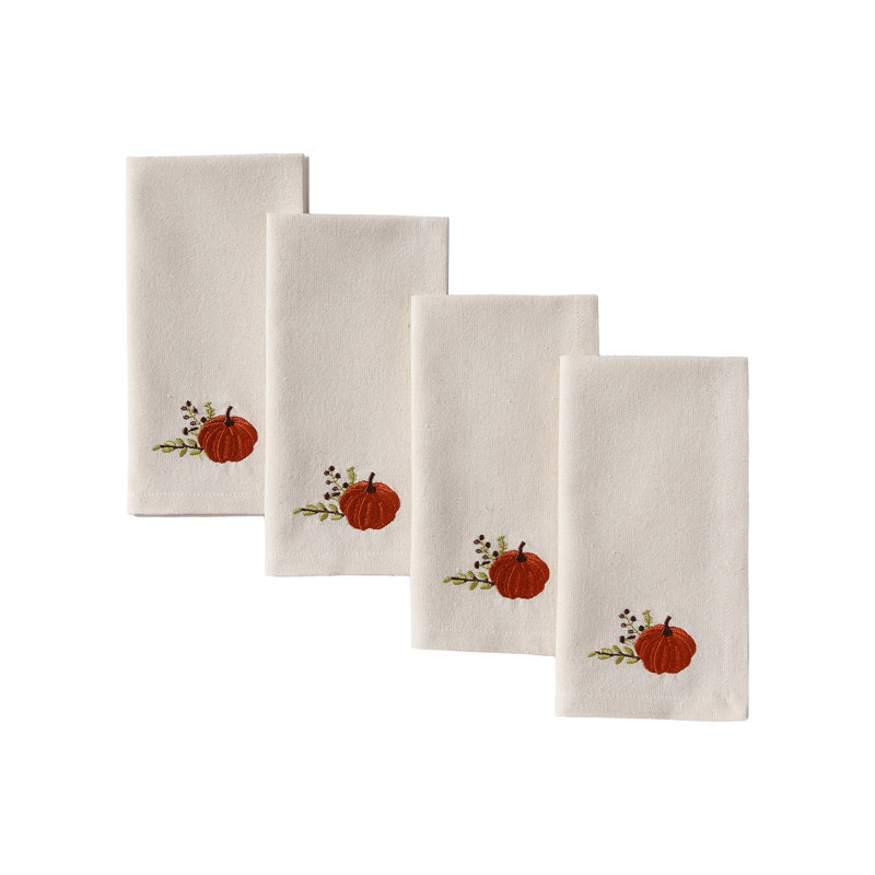 Serviettes de table Lenox Harvest Pumpkins brodées, ensemble de 4, couleur naturelle - 43 cm x 43 cm