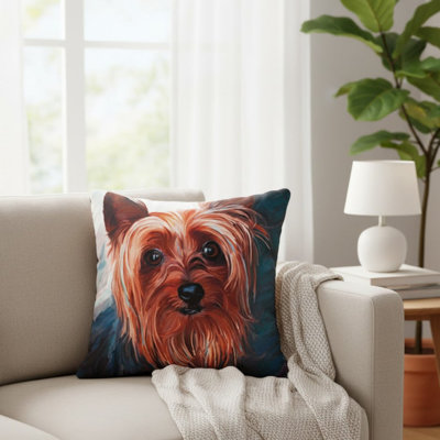 Coussin manuel en polyester 18 x 18 Yorkie