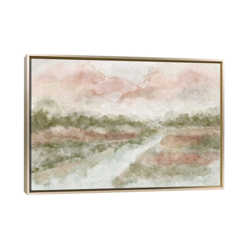 Eaux paisibles, H 18 po x l 26 po x P 1,5 po, Pas de tapis, Toile encadrée champagne