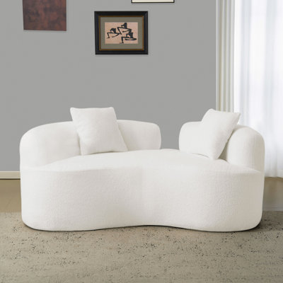 66.93" Curved Loveseat White Full Compression Sponge Sofa, Teddy Velvet Fabric, No-Assembly Compact Sofa For Small Spaces & Apartments, 350 Lbs Capacity