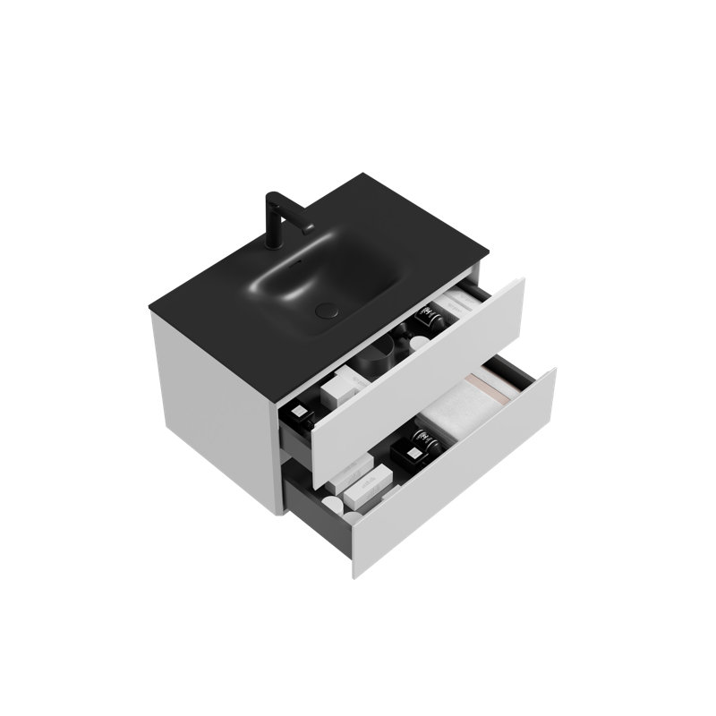 Meuble-lavabo mural simple 34 po avec plateau en pierre noire et 2 tiroirs, 34"