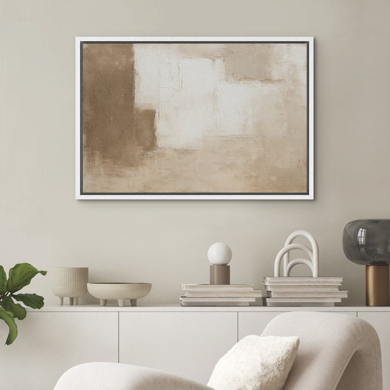 "Neutral Color Block", art mural abstrait sur toile beige et blanc minimaliste pour un décor de salon ou de bureau moderne