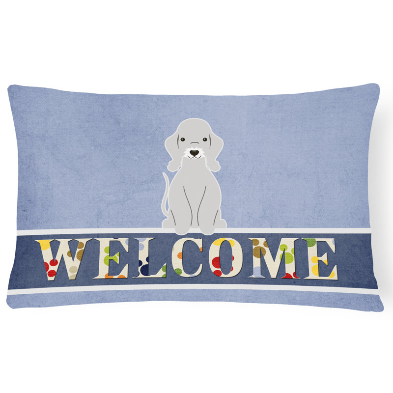 Coussin Bedlington Terrier Welcome, Bleu