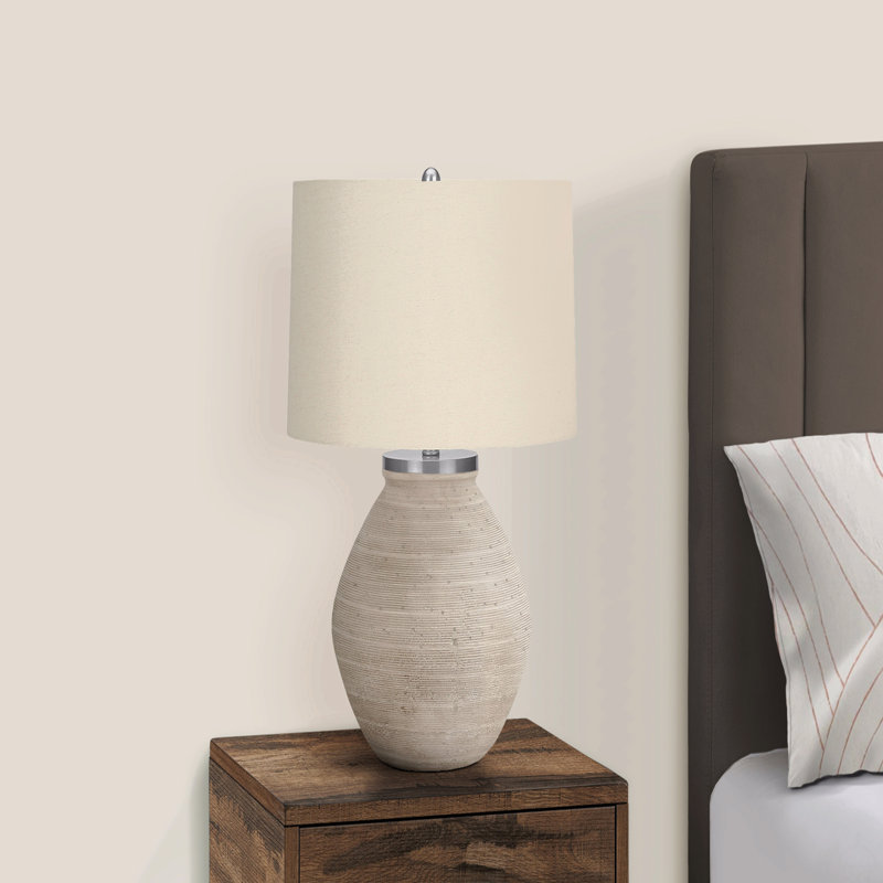 Lighting, H 25 po, lampe de table, béton crème, abat-jour beige, Blanc, Crème, crème