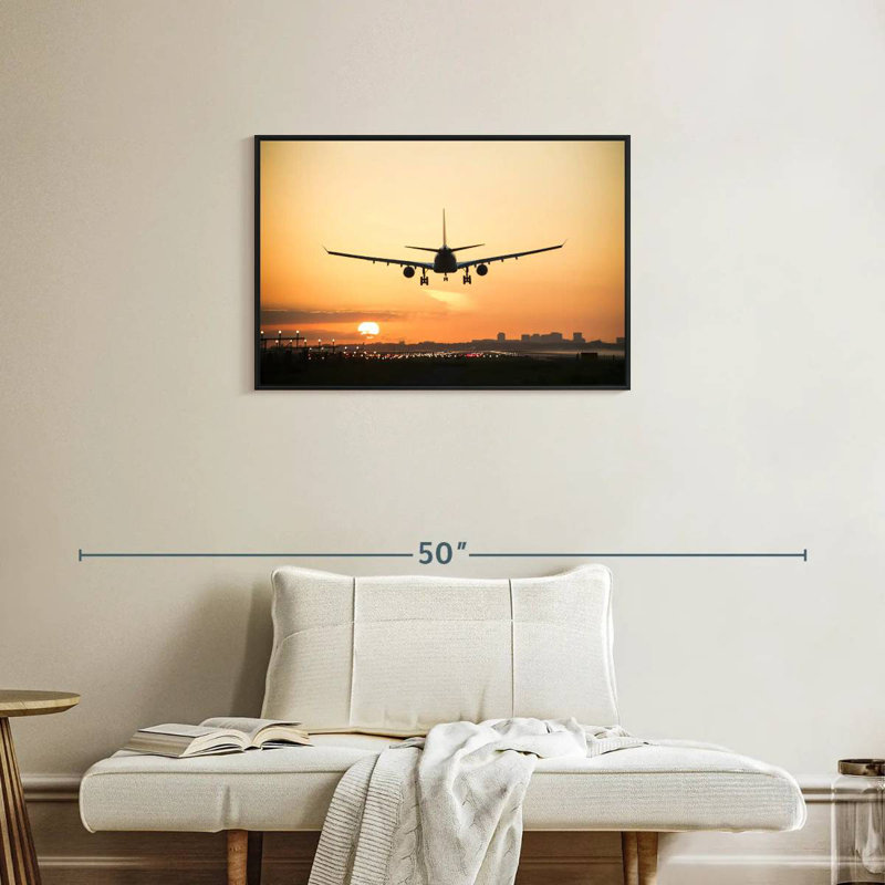 Avion au lever du soleil, Cadre flottant noir, 31 po x 21 po