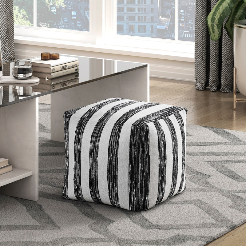 Repose-pieds rembourré en tissu noir et blanc Modern, Blanc/Noir
