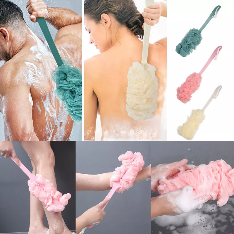 Bath Luffa éponge brosse de douche à long manche et accessoires de bain, Vert