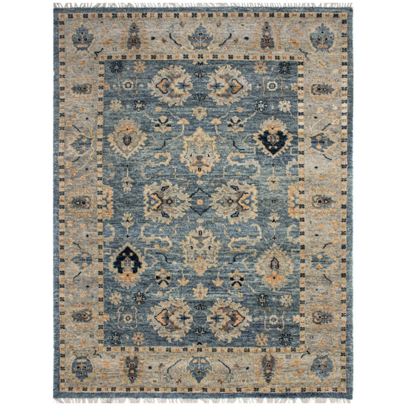 Tapis rectangulaire unique de 9 pi 1 po x 11 pi 10 po bleu