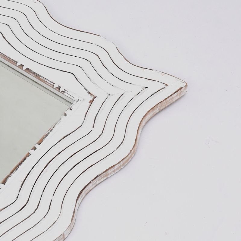 Miroir rectangulaire en bois massif sculpté à la main de forme ondulée, 36 x 72 pouces, idéal pour les grandes décorations murales et pour rehausser la lumière