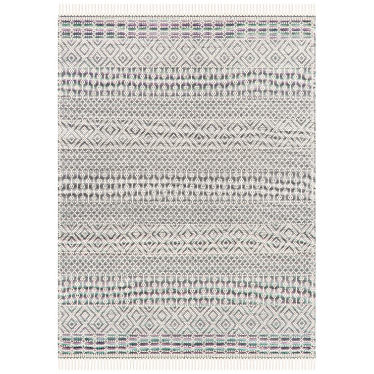 Aldeline Southwestren Handmade Flatweave Wool Ivory/Navy Area Rug