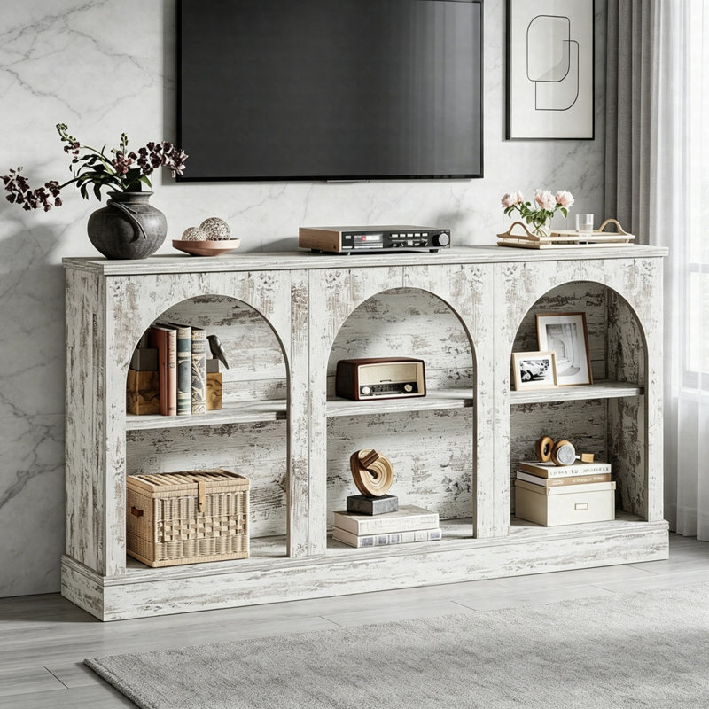 Meuble télé 62,99 po avec armoires de rangement, console média pour téléviseur de 65 po ou moins, meuble audio-vidéo rustique