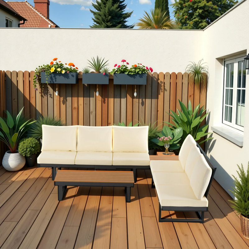 Canapé-lit d'extérieur avec fauteuil inclinable réglable, Beige