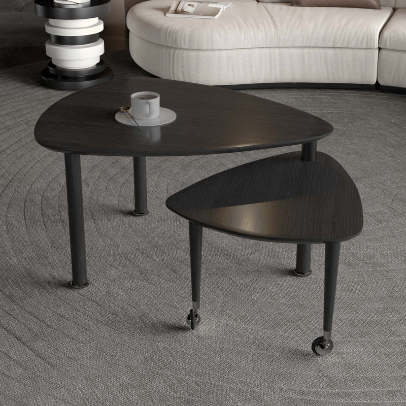 Table basse rotative avec pieds en bois d'hévéa massif, Noir