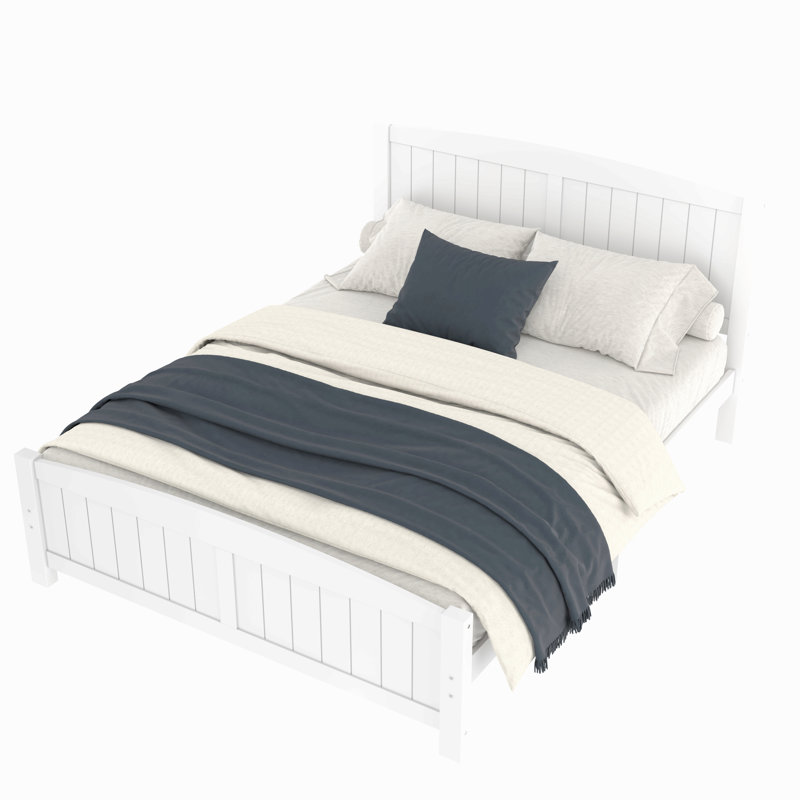 Lit plateforme, lit plateforme en bois massif avec lattes de soutien et structure solide, Grand lit, Blanc
