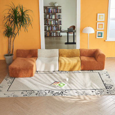Modular Sectional Sofa, Velvet Fabric Compressed Sofa With Removable Covers, L-Shaped Corner Couch For Living Room, Modern Color-Block Design, Easy Assembly