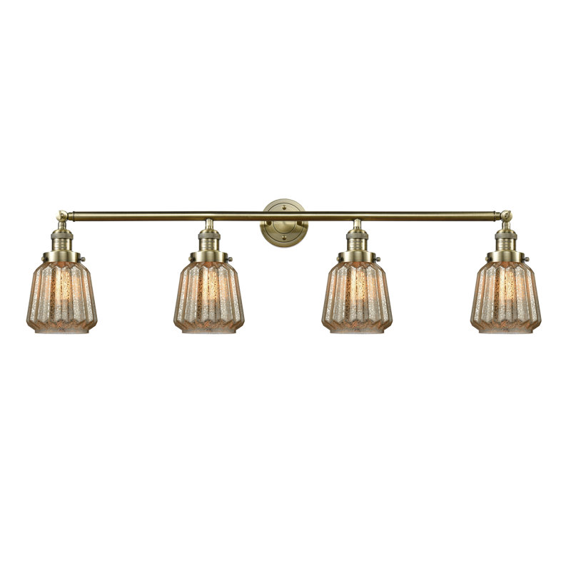 Vinson 4 - Light Dimmable Vanity Light, Clear, 3.5 Watt Vintage LED Bulb, Antique Brass