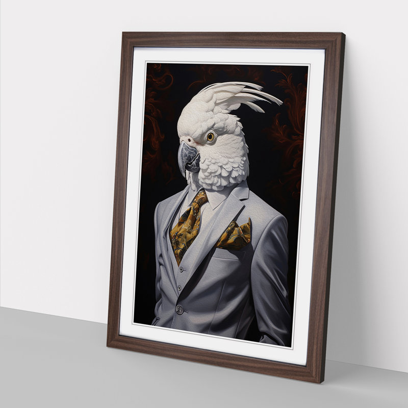 Cockatoo in a Suit No.3 1 Piece Single Picture Frame Wall Art, 64cm H x 46cm W x 2cm D, Walnut