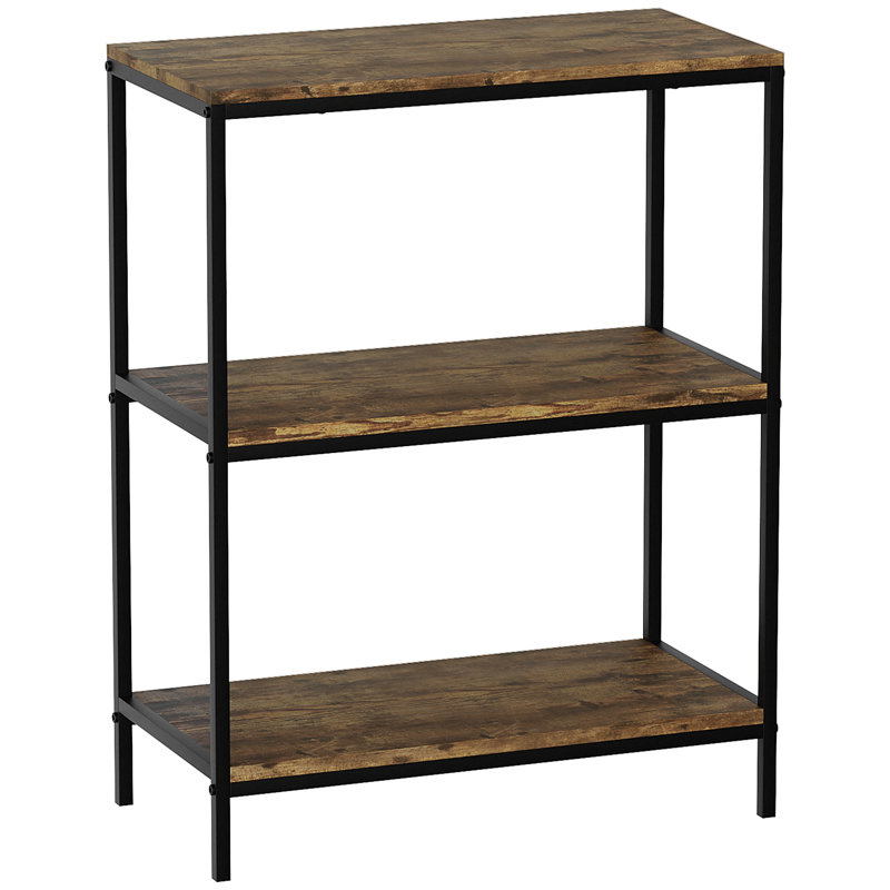 Sylvie 3 Tier Industrial Style Bookcase Living Room Shelving Unit With Metal Frame, Dark Wood
