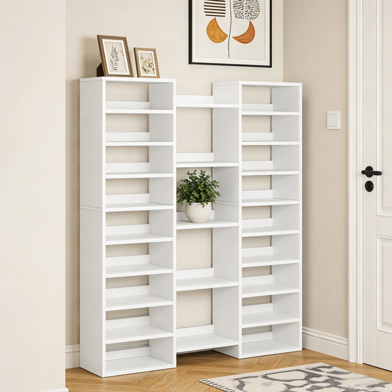 Spacious 23-Shelf White Shoe Rack, & Scratch-, , Ideal For Bedroom, Living Room, Entryway Storage Needs Freestanding Display Shelves, Organizer, Secure,