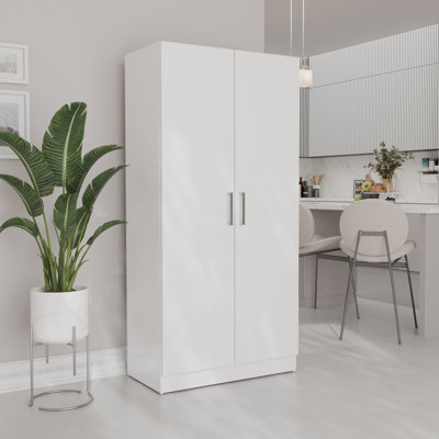 Tall 2-Door Storage Cabinet w/ Shelves - White Utility Organizer - W29" by Ebern Designs