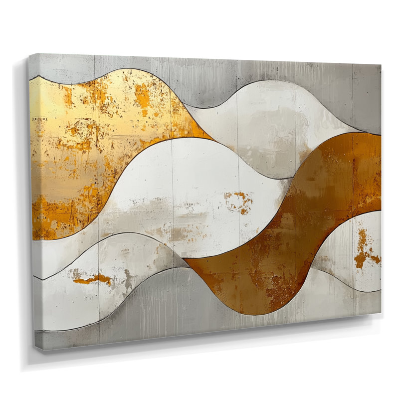 Ognen, bosquet abstrait d'introspection en or et blanc III - art abstrait de vagues modernes, H 34 po x l 44 po