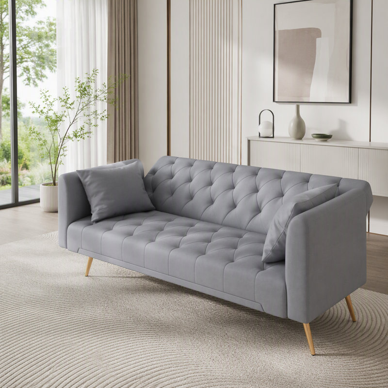 Canapé-lit 71 po en velours convertible gris, Velours gris velours
