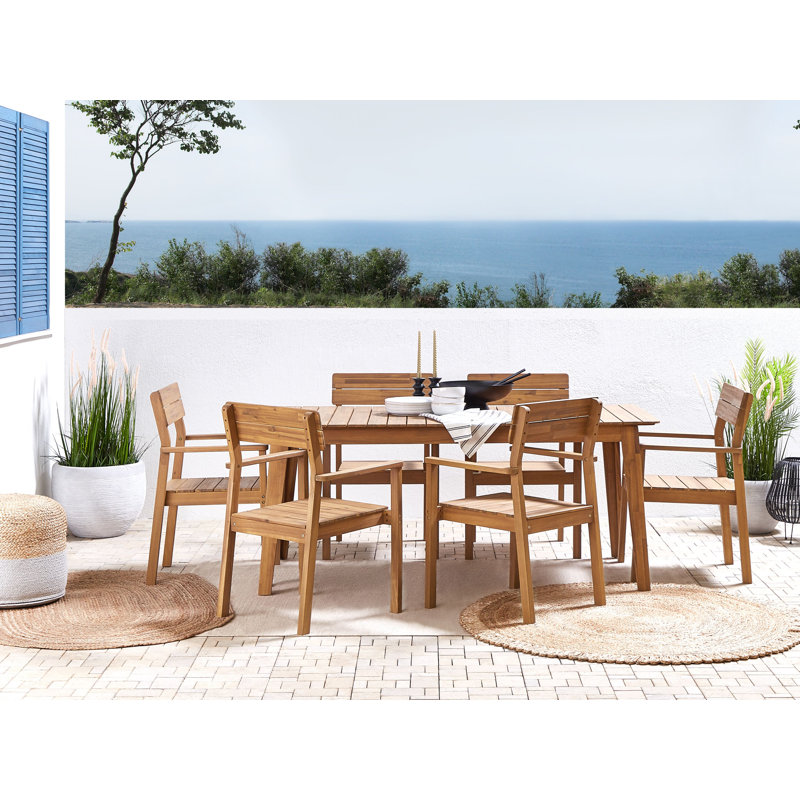 Amick 6 - Person Acacia Wood Patio Dining Set with Rectangular Table