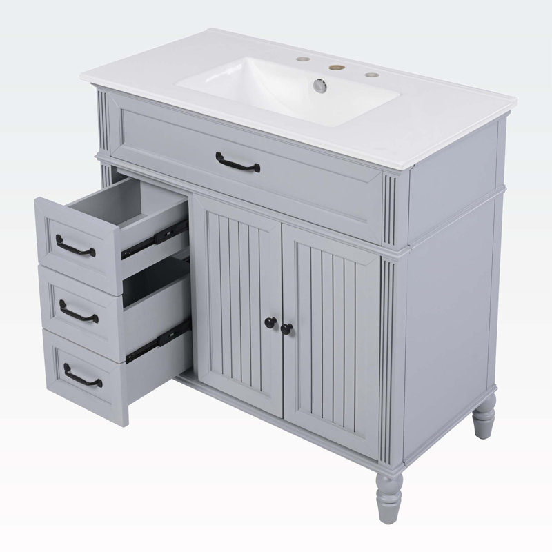 Bathroom Cabinet with Drawers,with Sink, Gray