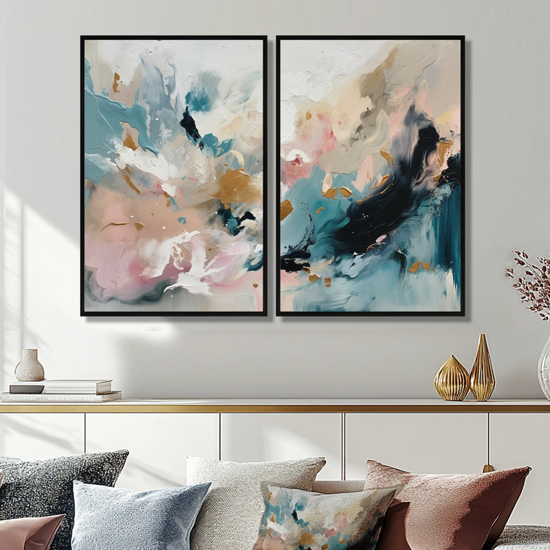 Délicat coup de pinceau abstrait V - art mural moderne, 36" H x 48" W, Impression encadrée flottante, Black