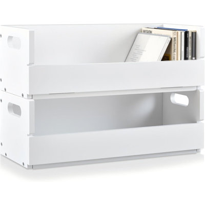 Ensemble de 2 boîtes de rangement en bois pouvant contenir 72 CD (36 chacune) | Organisateur de porte-CD empilable avec rabat frontal magnétique et poignées de transport pour DVD, cassettes et boîtes de cinéma (blanc)