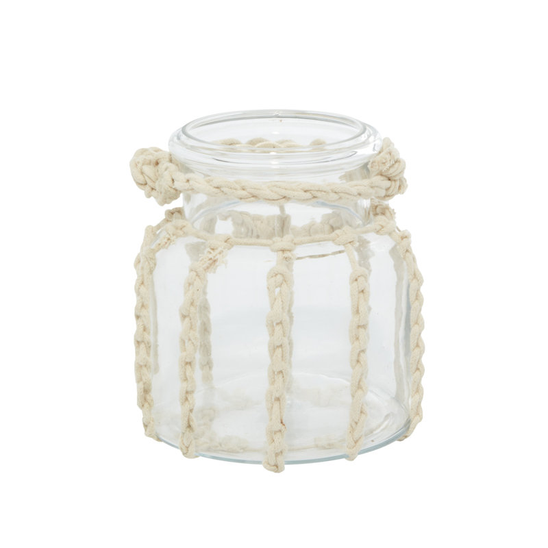 Lanterne décorative en verre pour l'intérieur et l'extérieur avec poignée en corde, H 6,45 po x l 6 po x P 6,45 po