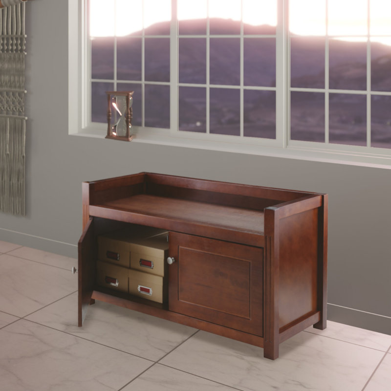 Charleston Bench in Walnut Finish With 2-Storage Compartment, 21.56'' H X 39.68" W X 15.26"D