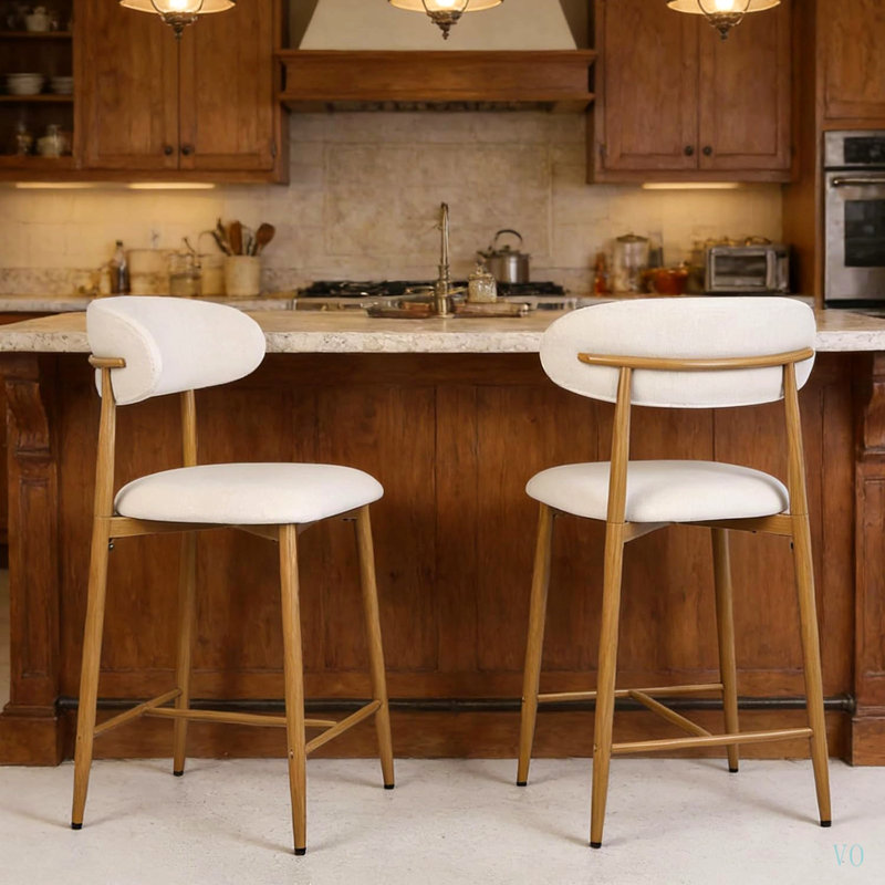 Ensemble de 2 tabourets de bar à hauteur de comptoir, tabourets de bar rembourrés avec pieds en métal pour îlot de cuisine