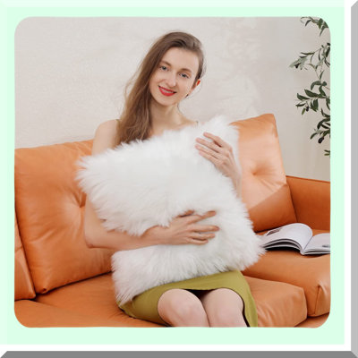 Fluffy Merino Cushion Covers - Set of 2 | Super Soft Sheep Throw Pillow Cases | Luxury Livingroom Sofa Bed Decor | White Fuzzy Pillow Cover