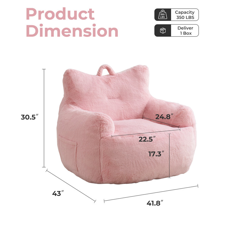 Adult Oversized Cat-shaped Beanbag Chair, Pink Faux Fur