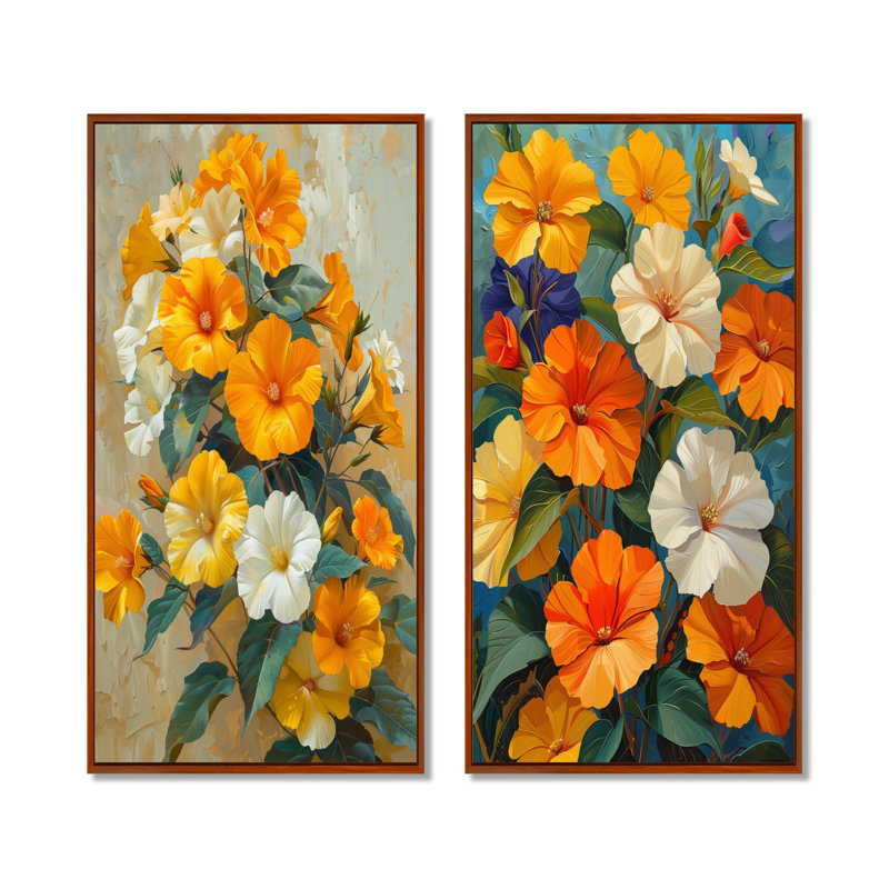 Ensemble de 2 pièces d'art mural VIbrant Garden, H 32 po x l 32 po, Impression encadrée, Brun