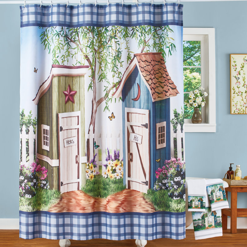 Charming Garden Outhouse Scene Polyester Shower Curtain