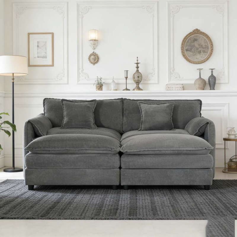 Canapé modulaire à assise profonde avec 2 repose-pieds, Gris