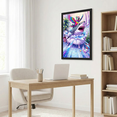 Requin et perroquet dans une baignoire, reproduction d'art sur toile tendue sur toile, ensemble de 1