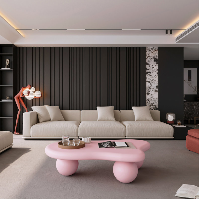 Table basse de 47 pouces en forme de nuage, table basse avec 3 pieds sphériques pour le salon, rose, Pink, Pink