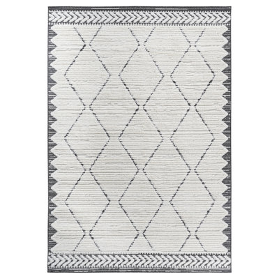High-Low Trellis Cream/Anthracite Indoor Area Rug, 7'9''x10', Modern, Contemporary, Geometric, Bohemian, Bedroom, Kitchen, Living Room, Non Shedding Carpet
