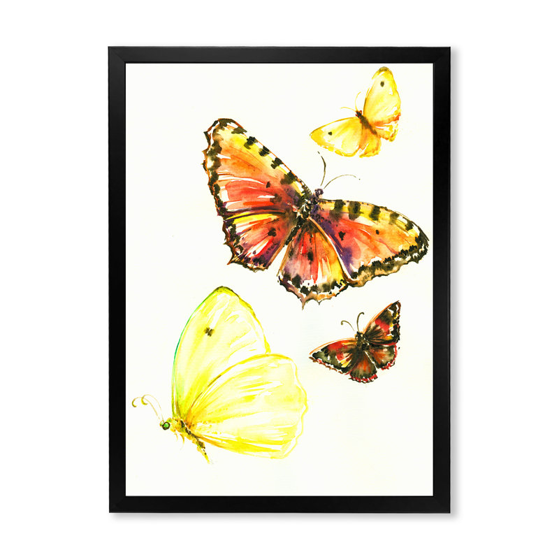 Illustration de magnifiques papillons jaunes sur toile, H 20 po x l 12 po x P 1 po, Cadre photo noir