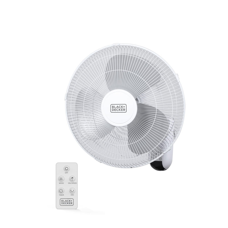 BFP Series BLACK+DECKER 16" Wall Fan with Remote Control, Oscillating Fan with 3 Speed Settings