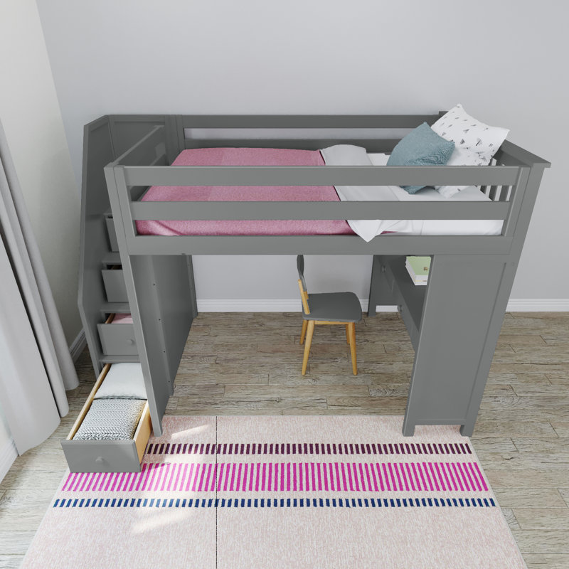 Lennon Kids Full Loft Bed with Drawers, Gray