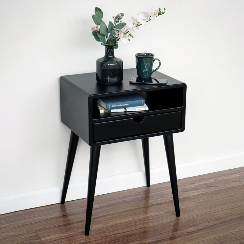 Clemmons Colletti 1 - Solid Wood Nightstand with Drawer, Black