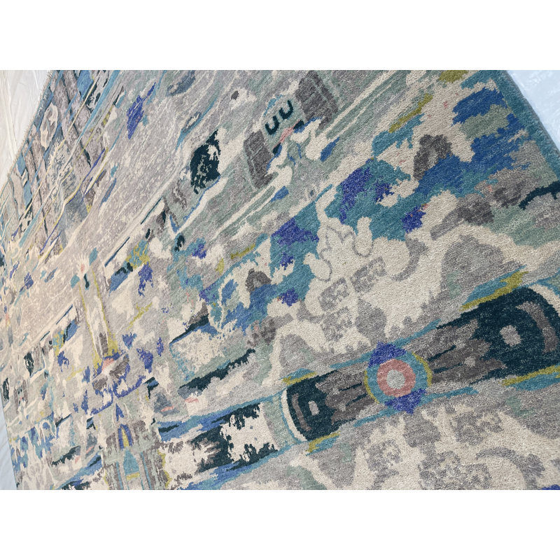 Sari Abstract Area Rug in Blue/Black/Ivory/Gray
