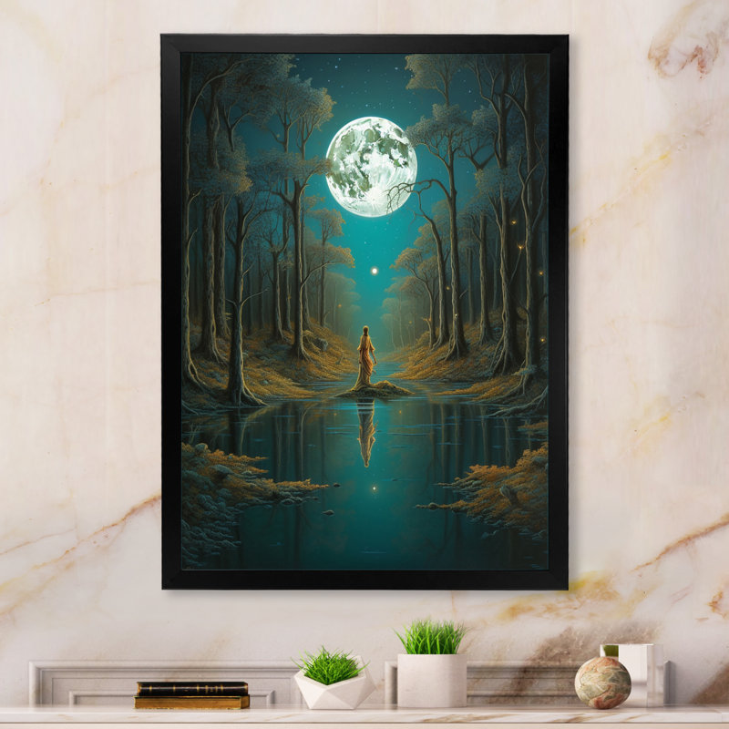 «Solitude Full Moon Wandering Endless Forest», reproduction d'art sur toile, H 40 po x l 30 po x P 1,5 po, Cadre photo noir