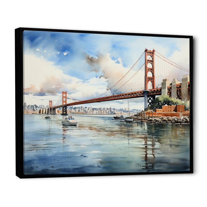 Pont bleu, merveille architecturale I - impression, H 34 po x l 44 po x P 1,5 po, Cadre flottant noir