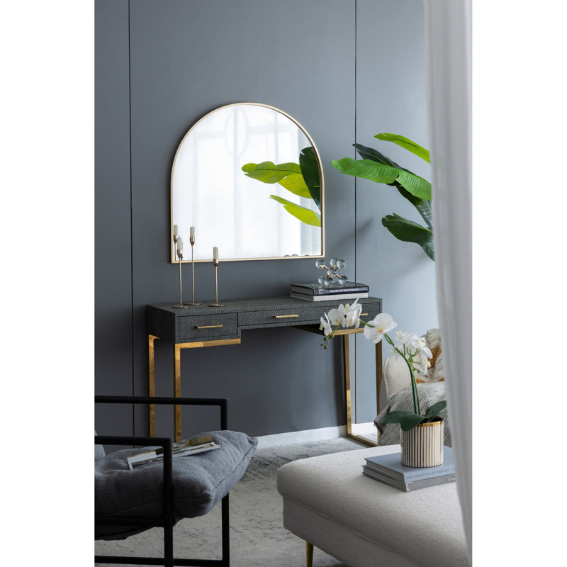 Miroir arqué en fer et cadre doré, 33 po x 31 po, salle de bain, chambre à coucher, entrée, pour
