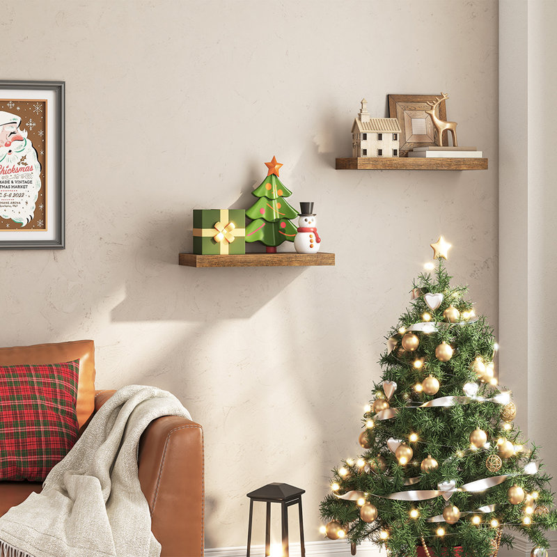 Kayleah 2 Piece Floating Shelf, 1.5" H x 47.2" W x 7.9" D, Rustic Brown